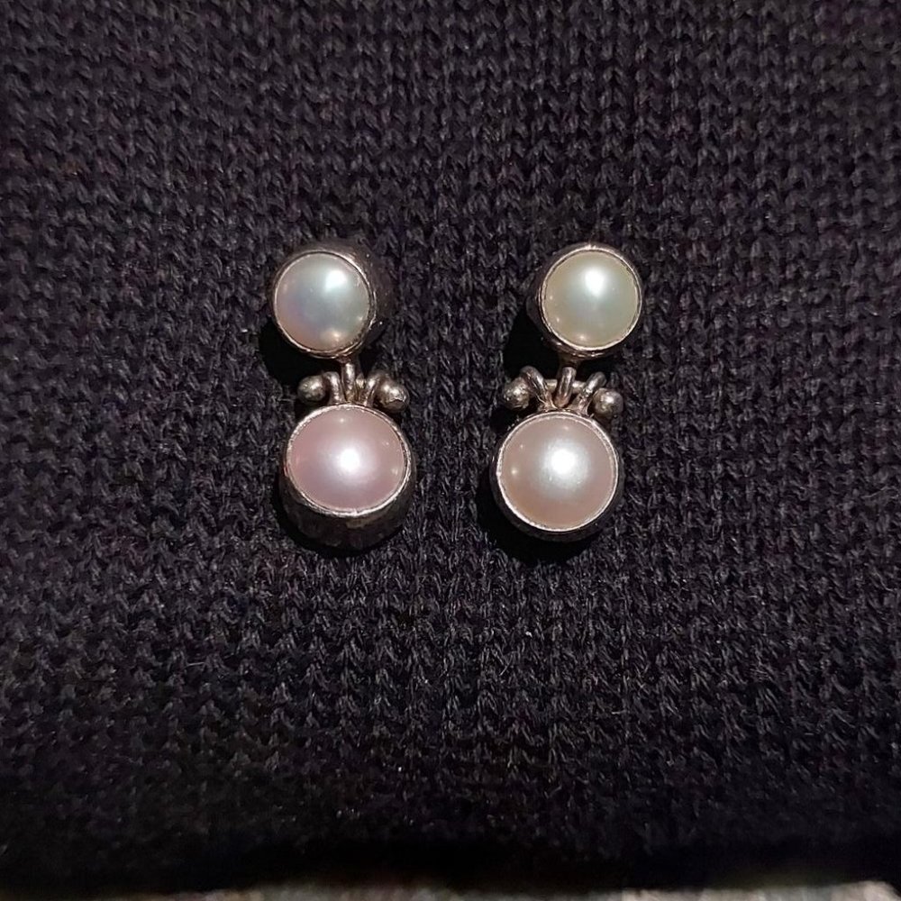 Genuine pearl and .925 sterling silver drop earrings with posts